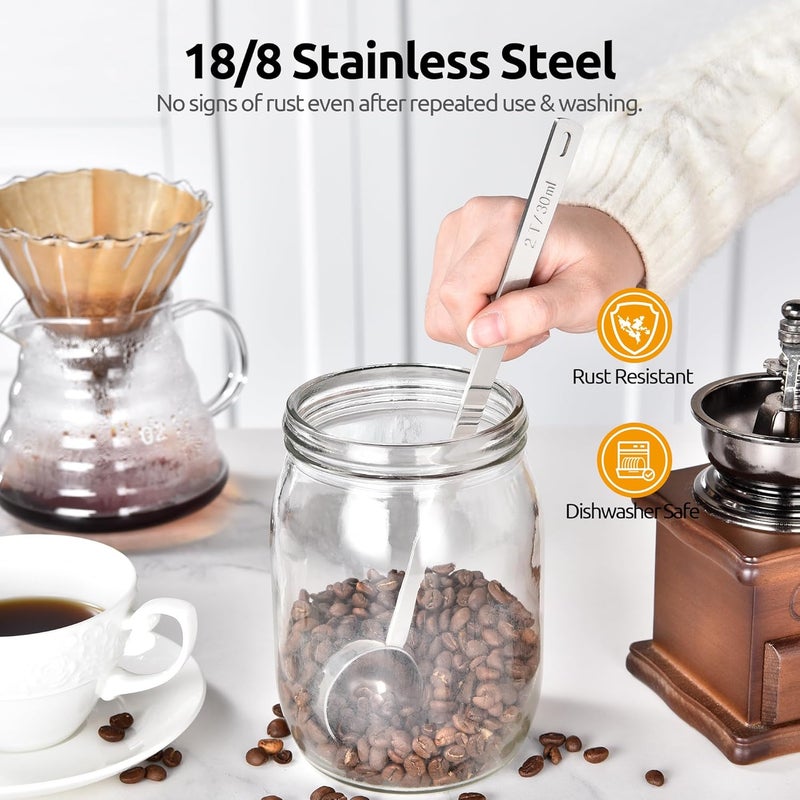 UTaste Coffee Scoop 2 Tablespoon: 18/8 Stainless Steel Measuring Scooper for Ground Coffee, Bean, Powder, Espresso, 8.5in Extra Long Handle Metal Meaure Spoon for Canister, Jar (2Tbsp/30ml, Silver) - Image 3